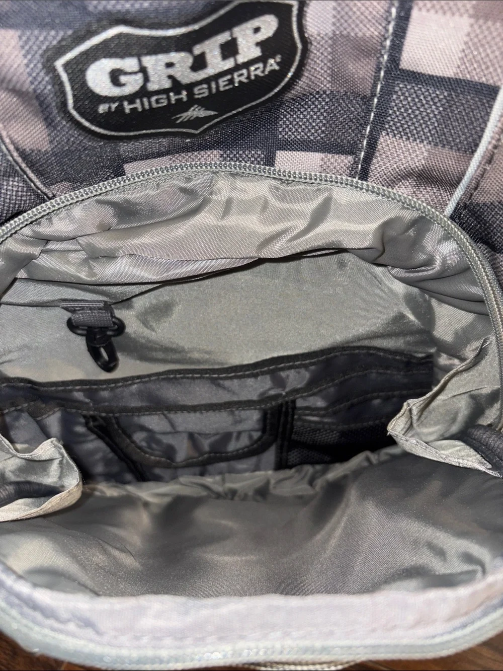 High Sierra Gray and Black Plaid Backpack